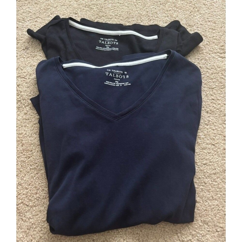 Lot of 2 Talbots The Talbots Tee Women MP Long Sleeve Pima Cotton V Neck